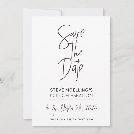 Save The Date COMMANDE PERSONNALISÉE 80e anniversaire de Steve (Devant)