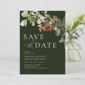 Save The Date Compositions Florales à l'Aquarelle Mariage Vert (Debout devant)