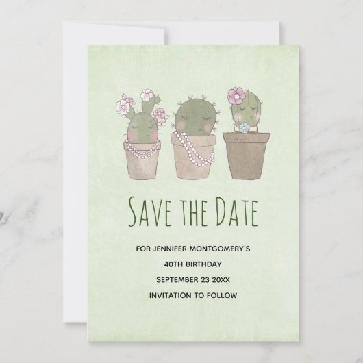 Save The Date Conception aquarelle de trio de cactus souriants m (Devant)