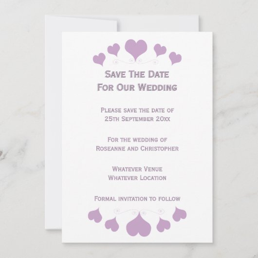 Save The Date Conception de cœurs de lilas pour mariage (Devant)