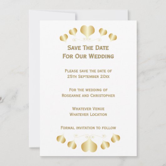 Save The Date Conception de cœurs en or pour mariage (Devant)