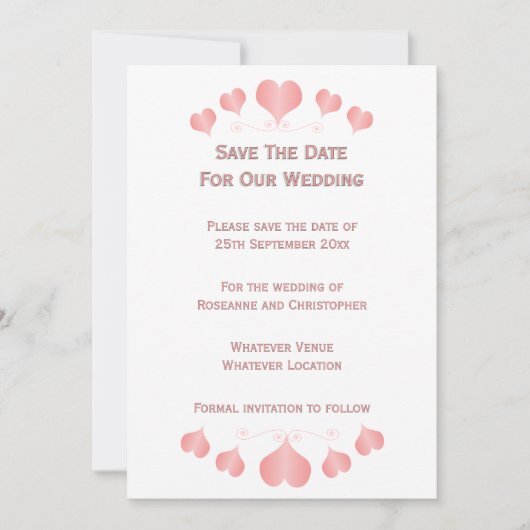 Save The Date Conception de cœurs roses pour mariage (Devant)