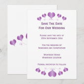 Save The Date Conception de cœurs violets pour un mariage (Devant / Derrière)