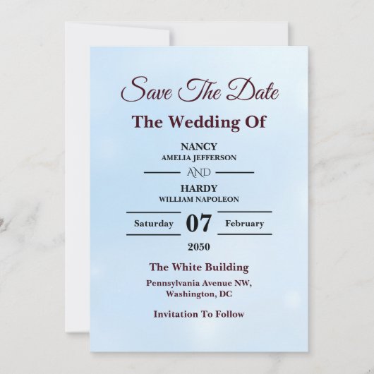 Save The Date Conception de scintillement givré bleu glacé (Devant)