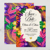 Save The Date Conception Florale Feuilles Tropicales (Devant / Derrière)