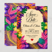 Save The Date Conception Florale Feuilles Tropicales (Devant / Derrière)
