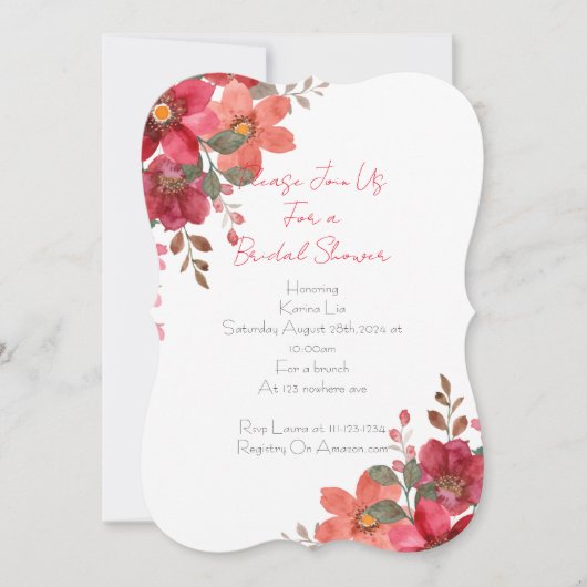 Save The Date Conception florale rose de la douche nuptiale Invi (Devant)