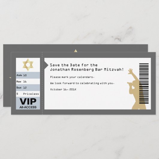 Save The Date Concert Ticket Bar Mitzvah Enregistrer la date en (Devant / Derrière)