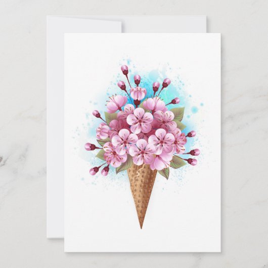 Save The Date Cône rose Sakura crème glacée gaufre (Devant)