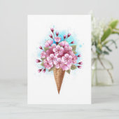 Save The Date Cône rose Sakura crème glacée gaufre (Debout devant)