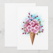 Save The Date Cône rose Sakura crème glacée gaufre (Devant / Derrière)