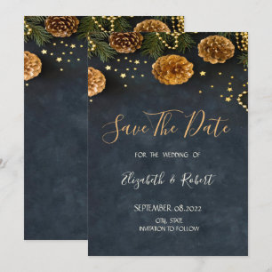 Save The Date Cônes de pin, étoiles Sauvegarder la date