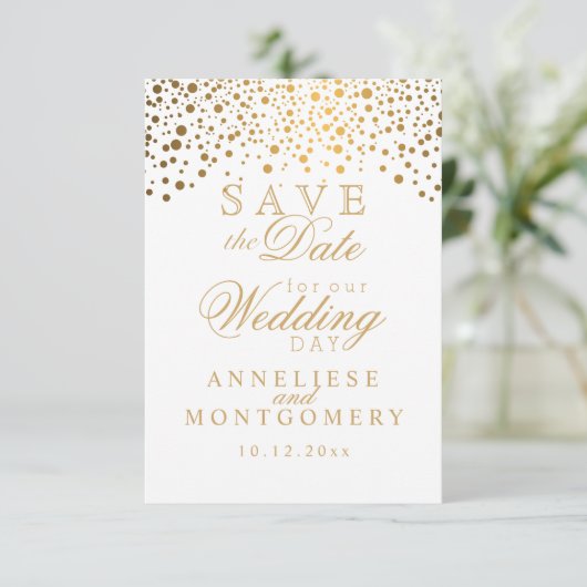 Save The Date Confetti blanc & or & Parties scintillant Enregist (Debout devant)