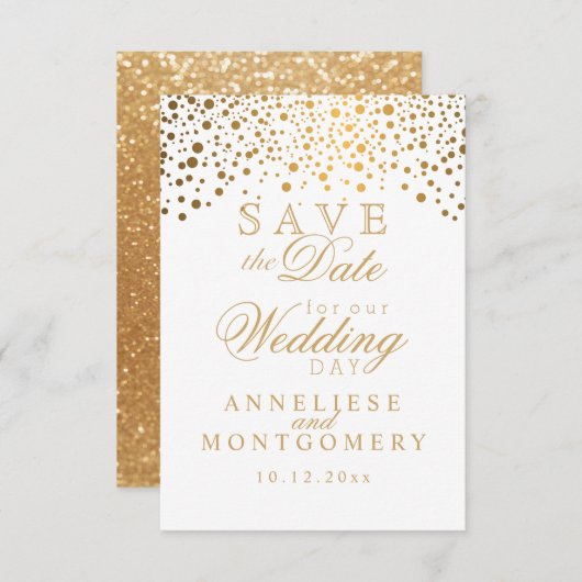 Save The Date Confetti blanc & or & Parties scintillant Enregist (Devant / Derrière)
