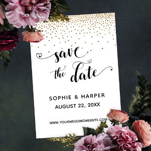 Save The Date Confetti d'or et calligraphie avec coeur