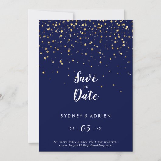 Save The Date Confetti d'or | Mariage Marine Enregistrer La Date (Devant)