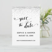 Save The Date Confetti en argent et calligraphie avec les coeurs (Debout devant)