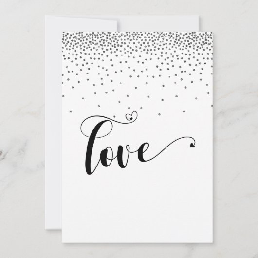 Save The Date Confetti en argent et calligraphie avec les coeurs (Dos)