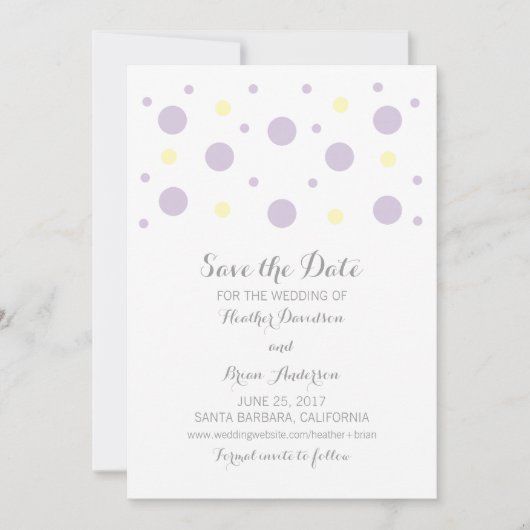 Save The Date Confetti jaune violet Enregistrer l'Invitation de (Devant)