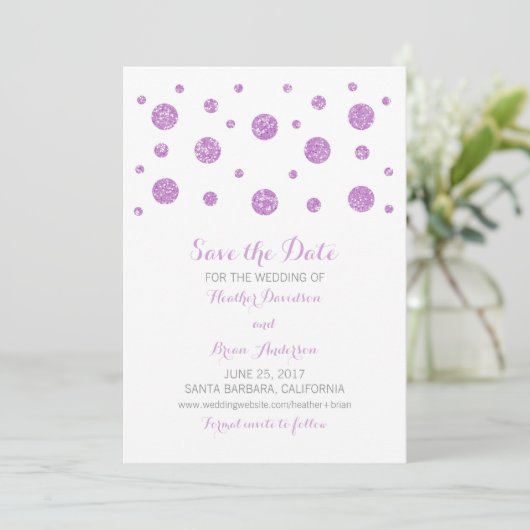 Save The Date Confetti Parties scintillant violet Enregistrer l' (Debout devant)
