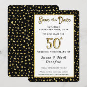 Save The Date Confettis noir pour la célébration du 50e annivers (Devant / Derrière)