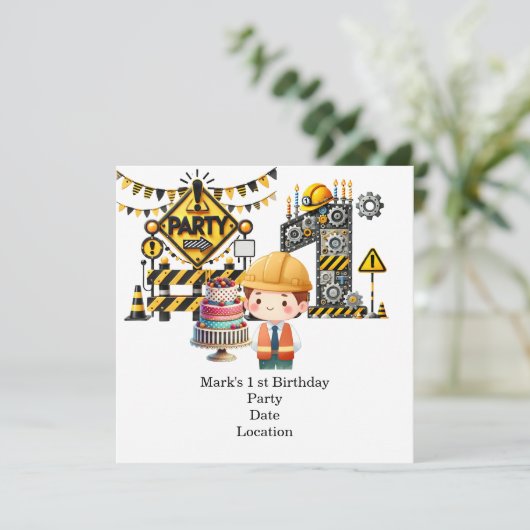 Save The Date Construction 1ère fête d'anniversaire (Debout devant)