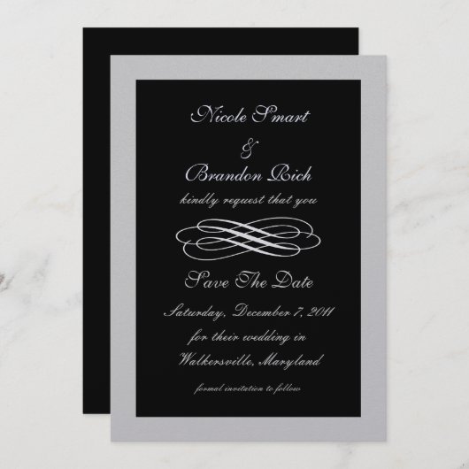 Save The Date Conte Fée Argent Enregistrer La Date (noir) (Devant / Derrière)