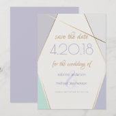 Save The Date Contemporain Moderne Géométrique Stripes Mint Viol (Devant / Derrière)