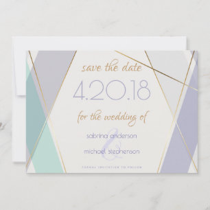 Save The Date Contemporain Moderne Géométrique Stripes Mint Viol