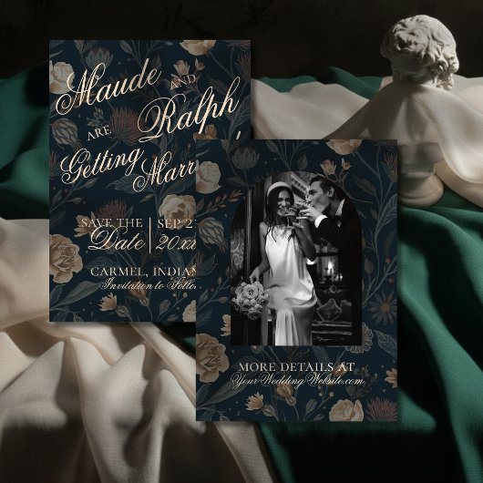 Save The Date Contemporary Modern Photo Black Floral Wedding