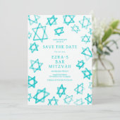 Save The Date Cool aquarelle Aqua Star de David Bar Bat mitzvah (Debout devant)