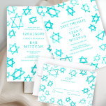 Save The Date Cool aquarelle Aqua Star de David Bar Bat mitzvah<br><div class="desc">Carte parfaite pour annoncer la date à venir d'un bat mitzvah, bar mitzvah ou autre célébration juive ! L'aquarelle faite à la main pour vous à l'avant et à l'arrière! ENTIÈREMENT PERSONNALISABLE ! Cliquez sur "Personnaliser" ci-dessus pour modifier le texte. Cliquez sur "modifier à l'aide de l'outil de conception" pour...</div>