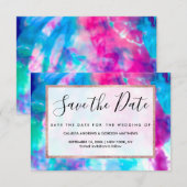 Save The Date Cool Artsy Girly Purple Rose Blue Tie Dye Motif (Devant / Derrière)