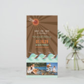 Save The Date Cool D'Été Aqua Waves Et Sun Beach Brown Photo (Debout devant)