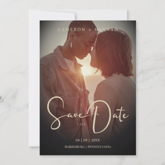 Save The Date Cool Script Sophisticated Fake Golden Trendy Photo (Devant)