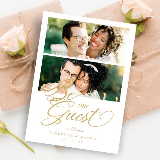 Save The Date Cool Snazzy Golden Effect 2 Photos Wedding 