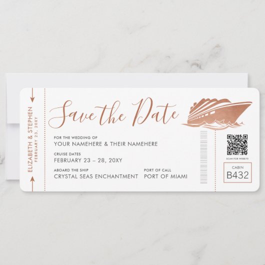 Save The Date Copper Enregistrer la date pour Mariage de croisiè (Devant)