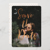 Save The Date Copper Foil Moderne Script superposition Enregistr (Devant / Derrière)