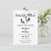 Save The Date Coq, Poule, Mariage à la Ferme Noir et Blanc (Debout devant)