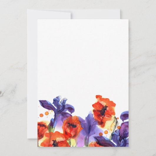 Save The Date Coquelicots rouges, Iris violets Aquarelle Économi (Dos)