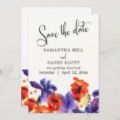 Save The Date Coquelicots rouges, Iris violets Aquarelle Économi (Devant / Derrière)