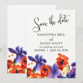 Save The Date Coquelicots rouges, Iris violets Aquarelle Enregis (Devant / Derrière)