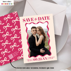 Save The Date Coquette Bow Retro Photo Mariage