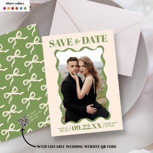Save The Date Coquette Bow Retro Photo Mariage