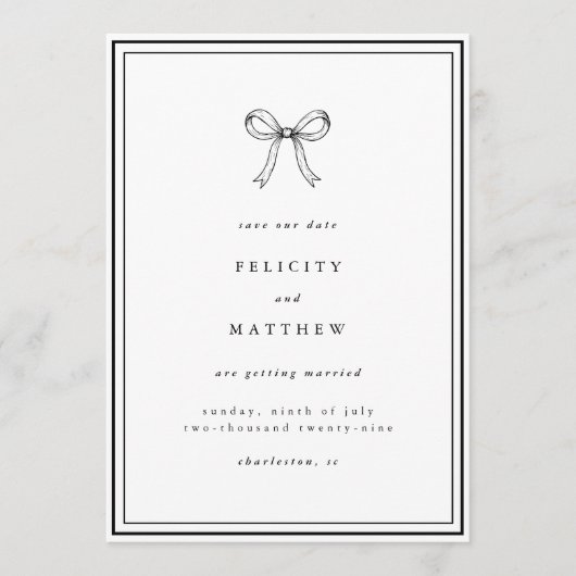 Save the Date | Coquette Bow Wedding Announcement (Devant)
