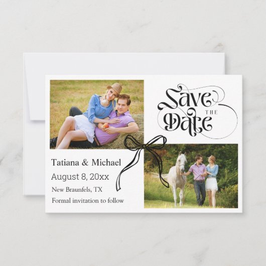 Save The Date Coquette ruban arc moderne calligraphie 2 photos (Devant)