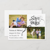 Save The Date Coquette ruban arc moderne calligraphie 2 photos (Devant / Derrière)