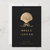 Save The Date Coquillage avec un Bow Gold Beach Destination Mari (Devant)