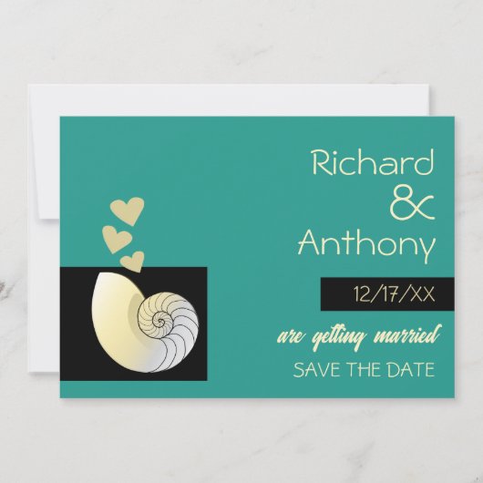 Save The Date Coquillage et Coeurs, Mariage plage (Devant)
