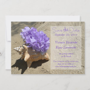 Save The Date Coquillage et Hortensia Violet Enregistrer la Date